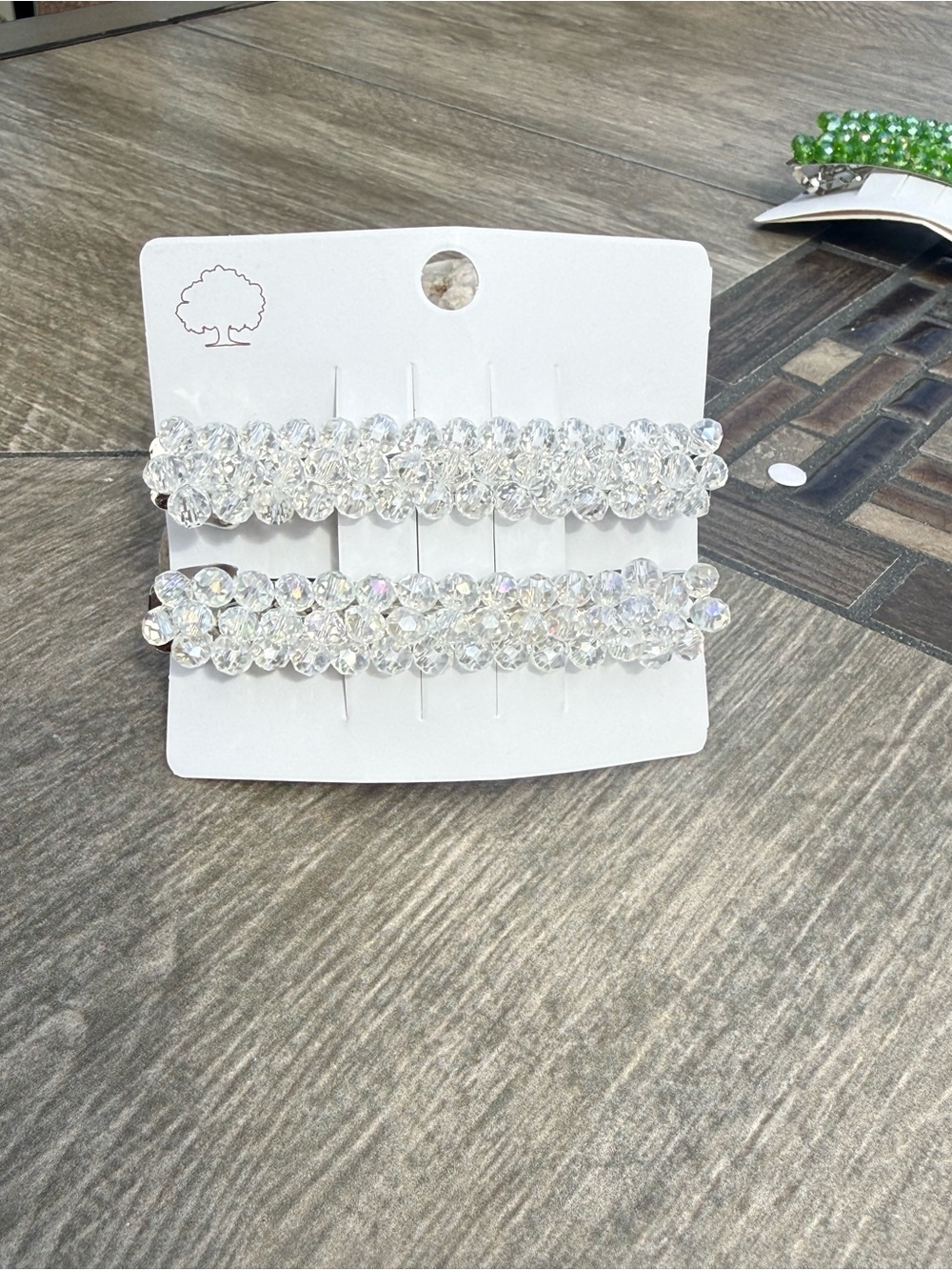 NWT 2pc Large Clear Crystal Beaded Hair Clips - Set of 2